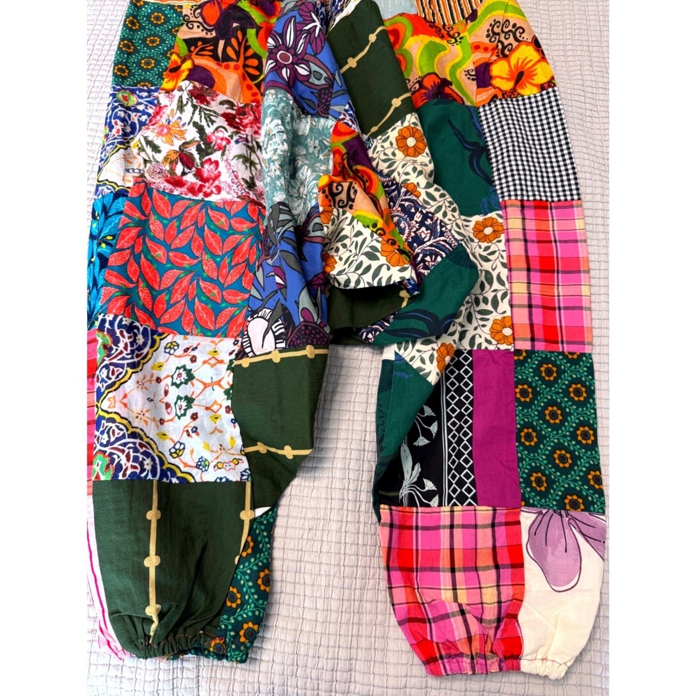 Womens Multicolor Patchwork Harem Pants Boho Elastic Waist Joggers Mixed Print
